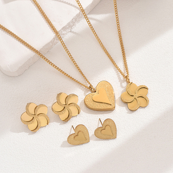 Элегантный винтажный 201 комплект ожерелий с подвеской в виде цветка в форме сердца из нержавеющей стали для женщин