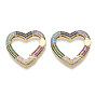 Brass Micro Pave Cubic Zirconia Spring Gate Rings, Nickel Free, Heart, Colorful