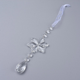 Crystals Chandelier Suncatchers Prisms, Snowflake & Teardrop Glass Hanging Pendant, with Organza Ribbon, Faceted