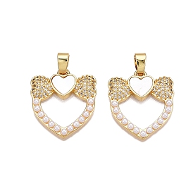 Латунные микропаве прозрачные подвески с фианитом, без кадмия и без свинца, с ракушкой и имитацией жемчуга из АБС, подвески в виде сердца и банта