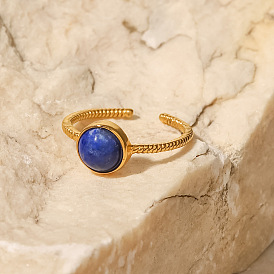 18k Gold Plated Stainless Steel Twisted Design Adjustable Blue Sapphire Titanium Ring for Women