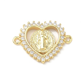 Религиозная латунная микропаве в форме сердца с прозрачными кубическими циркониями и медальоном Святого Бенедикта, соединительные подвески.