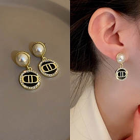 Alloy Rhinestone Dangle Earrings for Women, with Enamel and Imitation Pearl Beads