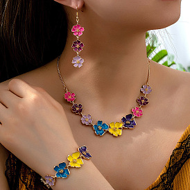 Комплект украшений из цветочного сплава с эмалью, браслеты и серьги болтаться и ожерелья