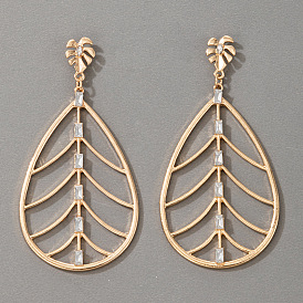 Sparkling Diamond Leaf Earrings with Geometric Cut-Out Design