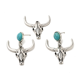 Ensembles de boucles d'oreilles pendantes en alliage de turquoise synthétique et de bétail, 316 bijoux à aiguilles en acier pour femmes