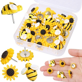 Resin Pins, with Steel Drawing Push Pins, for Photos Wall, Maps, Bulletin Board, Bees & Sunflower