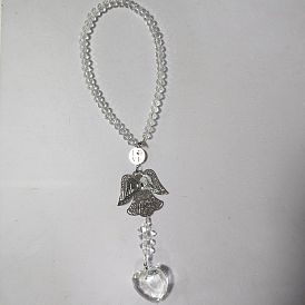 Glass Hanging Ornaments, Angel, with Brass Charms, Platinum