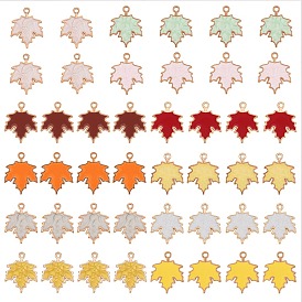 44Pcs 4 Style Autumn Theme Zinc Alloy Pendants, with Enamel, Maple Leaf, Light Gold