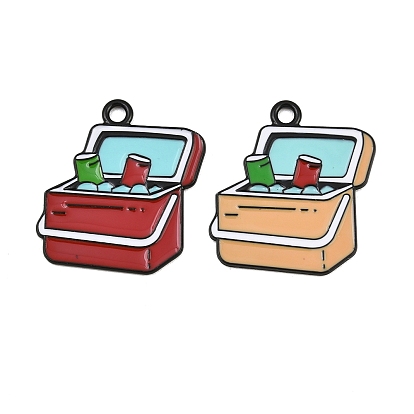 Baking Paint Alloy Enamel Pendants, Insulated Box Charms, Black