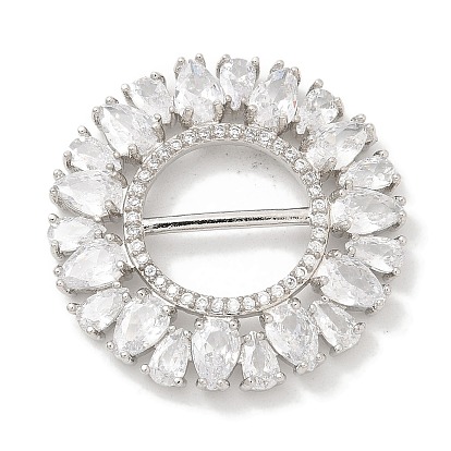 Пряжки из латуни с микропаве, прозрачные кубические цирконии, долговечный, без свинца и без кадмия, плоско-круглые