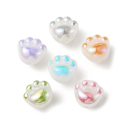 UV Plating Acrylic Beads, Iridescent, Cat Paw