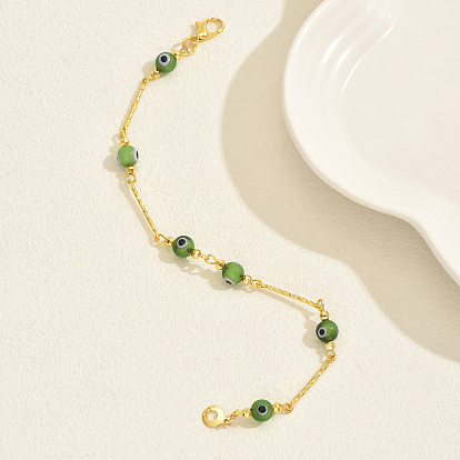 Стильные женские браслеты-цепочки из нержавеющей стали, браслеты из смолы зеленого цвета от сглаза