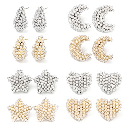 Серьги-гвоздики из латуни и АБС-пластика с имитацией жемчуга, долговечный, реальный 18 k позолоченный