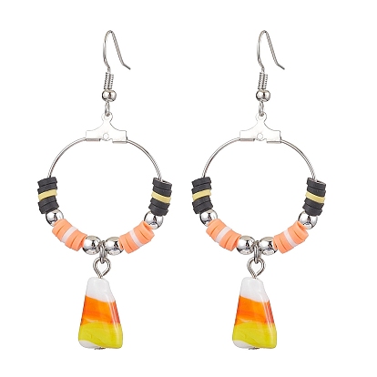 Halloween Candy Corn Handmade Lampwork & Polymer Clay Dangle Earrings for Women, with Brass Earring Hooks
