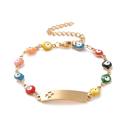 Вакуумное покрытие pvd 304 прямоугольник из нержавеющей стали с браслетом в форме сердца, красочный эмалевый браслет с цепями от сглаза для женщин