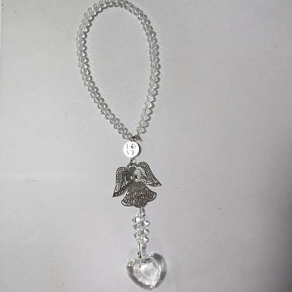 Glass Hanging Ornaments, Angel, with Brass Charms, Platinum