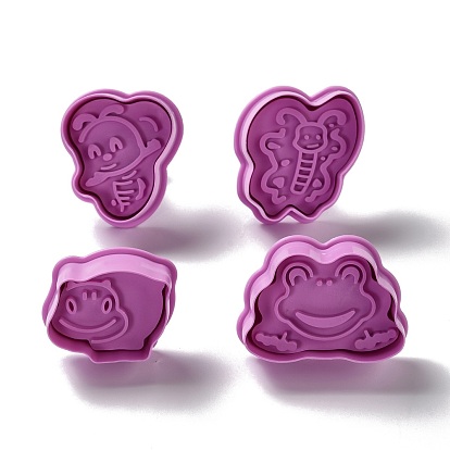 Animal Themed PET Plastic Cookie Cutters, with Iron Press Handle, Butterfly, Frog, Bee & Hippo