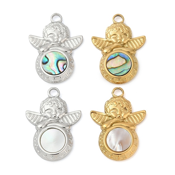 304 подвески из натуральной ракушки из нержавеющей стали, ангельские прелести, ионное покрытие (ip)