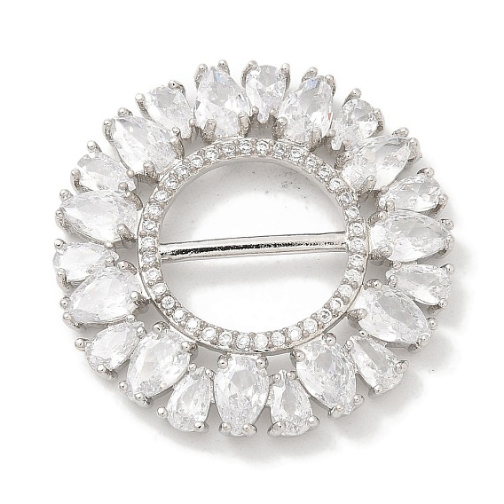 Пряжки из латуни с микропаве, прозрачные кубические цирконии, долговечный, без свинца и без кадмия, плоско-круглые