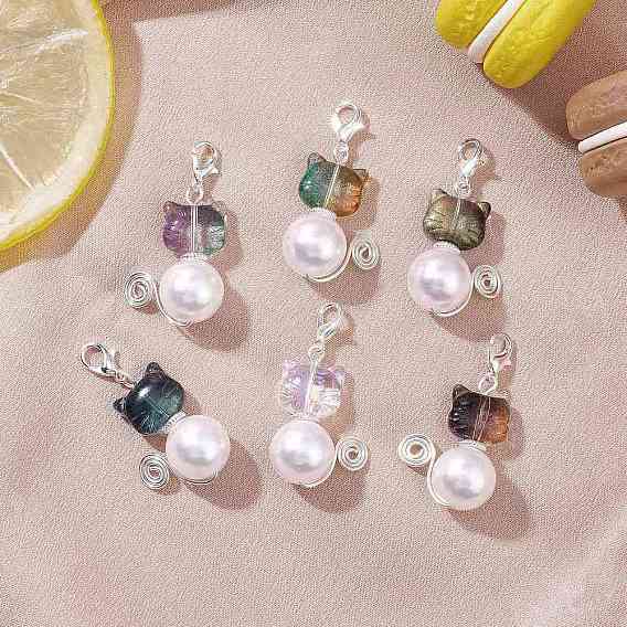 Подвесные украшения из акрила и стекла с имитацией жемчуга в виде кошки, Застежки-когти из цинкового сплава, подвески для украшений сумок