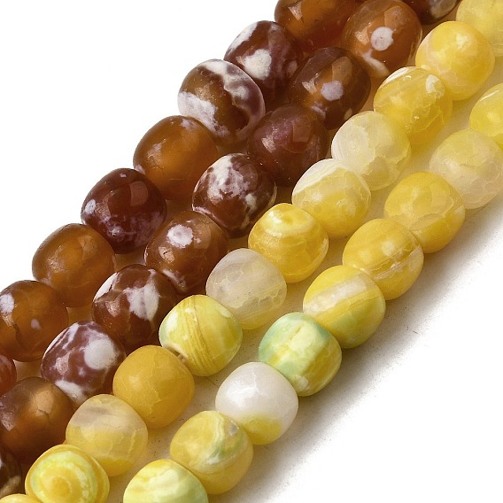 Нити окрашенных и нагретых натуральных агатовых бус с огненным кракелюром, барабанные бусины