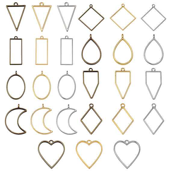 Rack Plating Alloy Open Back Bezel Pendants, For DIY UV Resin, Epoxy Resin, Pressed Flower Jewelry, Lead Free & Nickel Free, Mixed Shapes