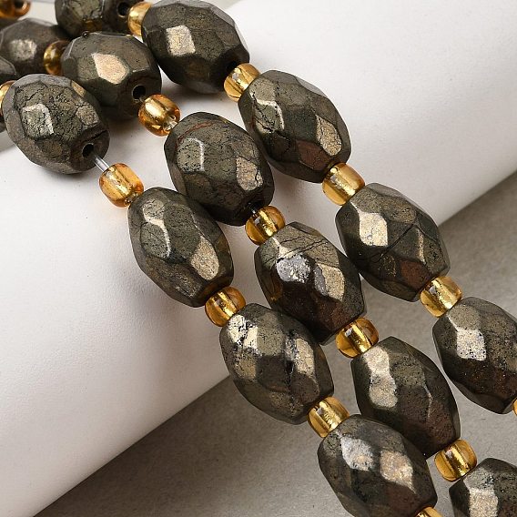 Природного пирита бисер нитей, с бисером, граненые, овальные