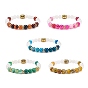 Natural Gemstone Beaded Stretch Bracelet with Alloy Column for Women