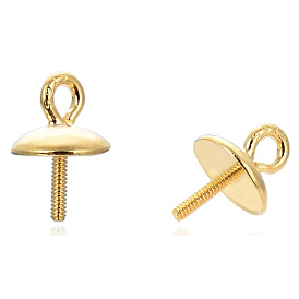925 Sterling Silver Cup Pearl Peg Bails Pin Pendants, For Half Drilled Beads