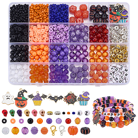 Наборы для самостоятельной работы на тему Хеллоуина, включая синтетическую бирюзу, железо, акрил, смолу, стекло и полимерную глину, подвески и застежки из эмалевого сплава