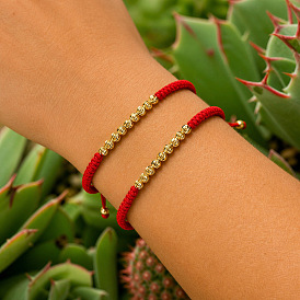 Ensembles de bracelets en perles tressées rondes en laiton, bracelets empilables réglables, or