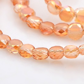Full Rainbow Plated Frosted Glass Faceted Flat Round Beads Strands, 4x3mm, Hole: 1mm, about 99pcs/strand, 13.9 inch