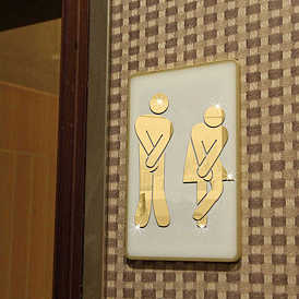 3D Plastic Self-Adhesive Man & Woman Pattern Mirror WC Sign, Crossed Leg DIY Decal for Toilet, Bathroom