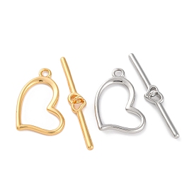 Rack Plating Eco-Friendly Brass Toggle Clasps, Long-Lasting Plated, Heart