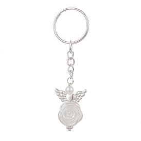 Angel ABS Plastic Imitation Pearl Pendant Keychains, with Iron Split Key Rings