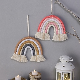 Handmade Macrame Cotton Rainbow Pendant Decoration, for Home Room Decoration