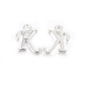 Silver Color Plated Alloy Letter Pendants, Rack Plating, Cadmium Free & Lead Free, Letter.K