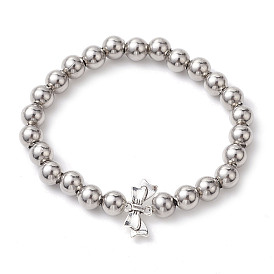 8mm ronds 304 bracelets extensibles en perles d'acier inoxydable, bracelets à maillons bowknot en alliage pour femmes