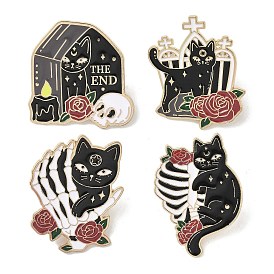 Эмалированные булавки на Хэллоуин, булавки для лацканов из сплава для одежды рюкзака, форма кошки с черепом, скелетом/розой/могилой