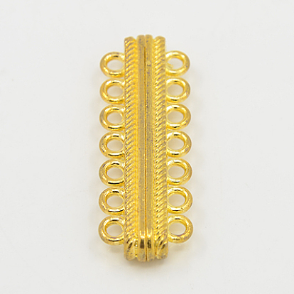 Alloy Magnetic Clasps with Loops, with 14 Holes, Rectangle, 48x16.5x7.5mm, Hole: 3mm