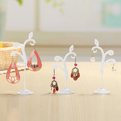 3Pcs 3 Sizes Flower Alloy with Iron Dangle Earrings Display Stands, Photo Props