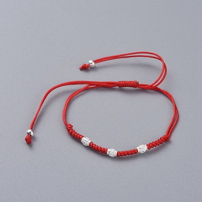 Nylon réglable bracelets cordon tressé de perles, bracelets ficelle rouge, avec des perles d'argent sterling 925, sac en velours et tissu de polissage argenté
