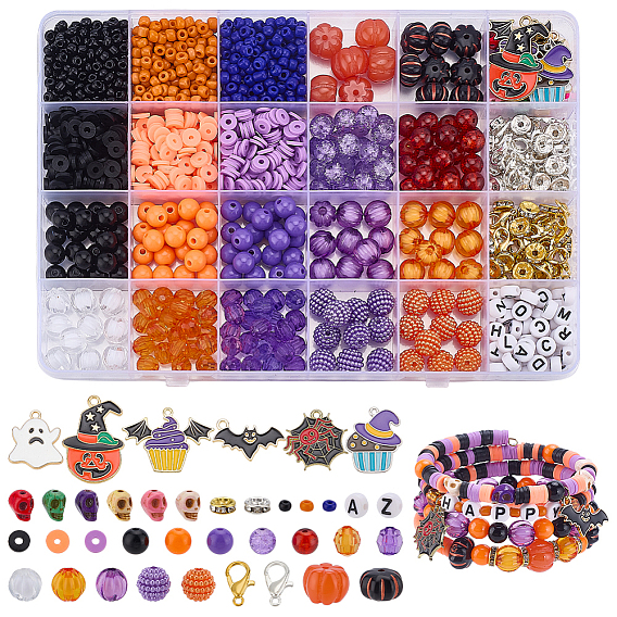 Наборы для самостоятельной работы на тему Хеллоуина, включая синтетическую бирюзу, железо, акрил, смолу, стекло и полимерную глину, подвески и застежки из эмалевого сплава