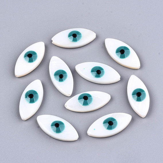 Natural Freshwater Shell Beads, with Enamel, Horse Eye with Evil Eye