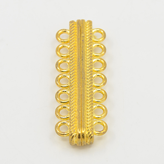 Fermoirs magnétiques en alliage avec boucles, avec 14 trous, rectangle, 48x16.5x7.5mm, Trou: 3mm