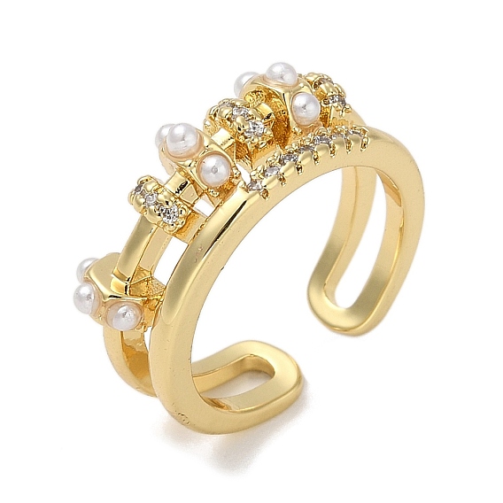 Кольцо-манжета с покрытием из латуни с микропаве из кубического циркония, С перламутром жемчуга абс, без кадмия и без свинца, долговечный