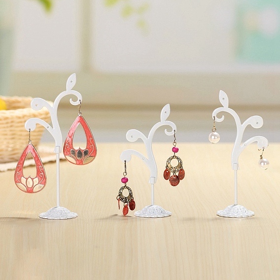 3Pcs 3 Sizes Flower Alloy with Iron Dangle Earrings Display Stands, Photo Props