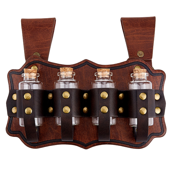 PU Leather Bag with 4Pcs Cork Glass Bottles, Waist Pouch Side Pack for Renaissance Role-playing Clothing Accessories