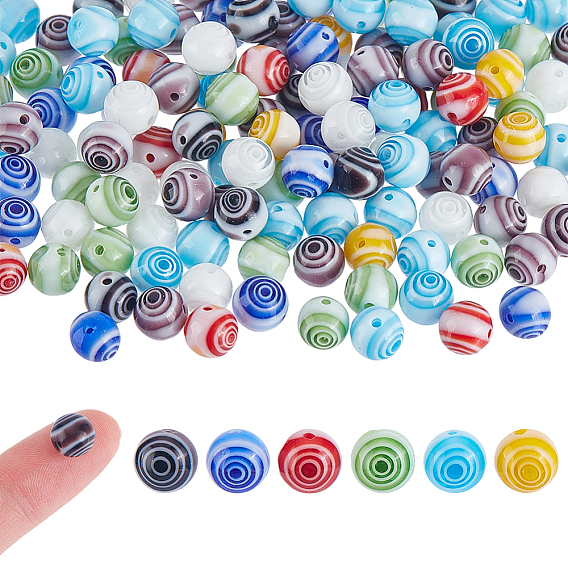3 Hilos de cuentas redondas de vidrio millefiori hechas a mano